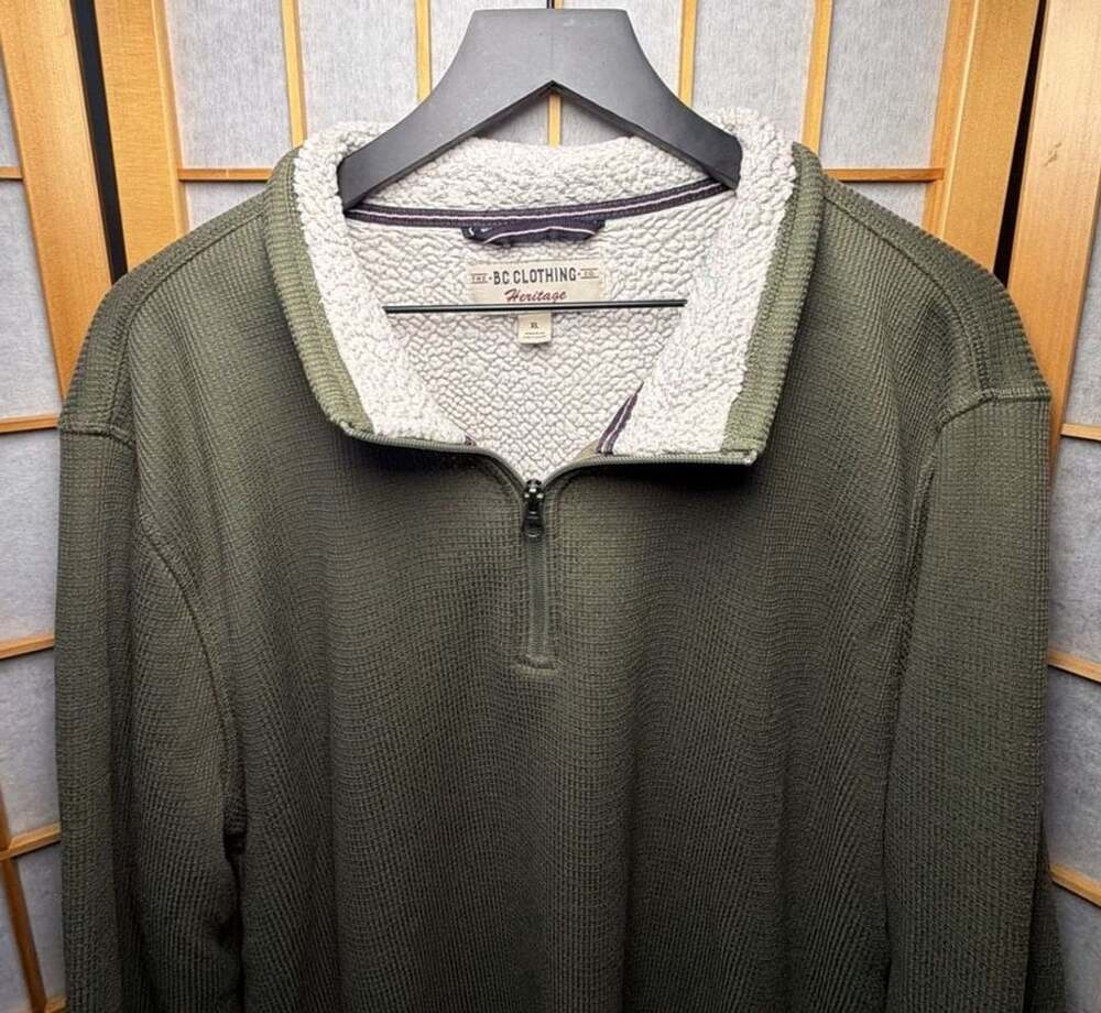 BC Clothing Heritage Quarter Zip Pullover XL Green Fleece Thermal